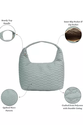   dusty blue polyester wave quilted handheld bag