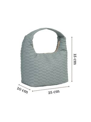   dusty blue polyester wave quilted handheld bag 4