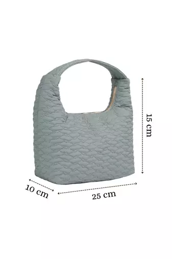   dusty blue polyester wave quilted handheld bag