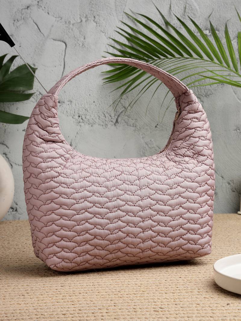   dusty pink polyester wave quilted handheld bag