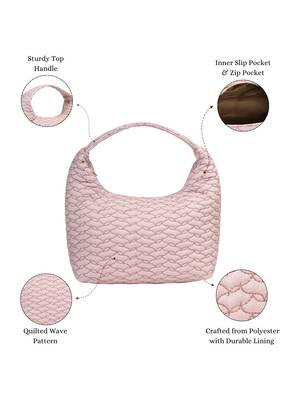   dusty pink polyester wave quilted handheld bag 3