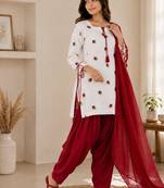 red embroidery cotton full stitched farshi salwar