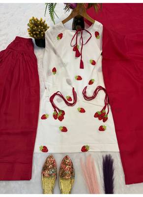 red embroidery cotton full stitched farshi salwar 2
