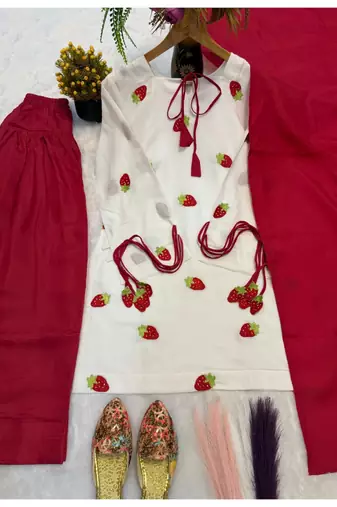 red embroidery cotton full stitched farshi salwar