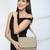   beige polyester striped quilted sling bag