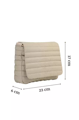   beige polyester striped quilted sling bag