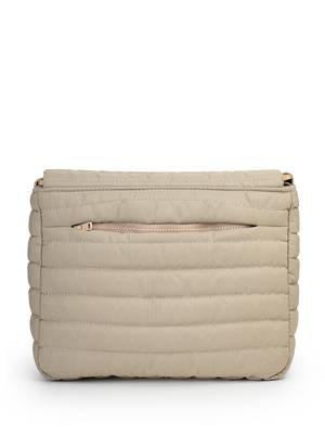   beige polyester striped quilted sling bag 5