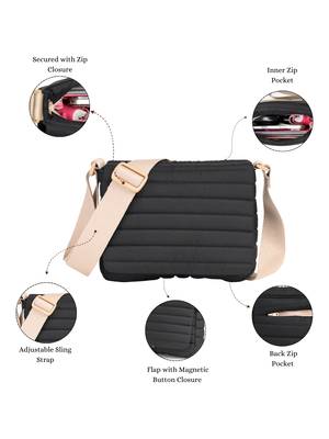   navy blue polyester striped quilted sling bag 3
