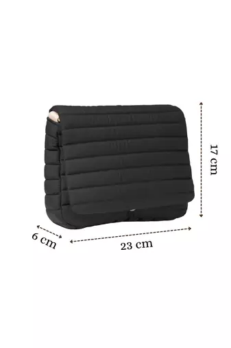   navy blue polyester striped quilted sling bag