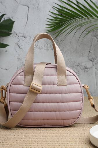   dusty pink polyester striped quilted mini bag