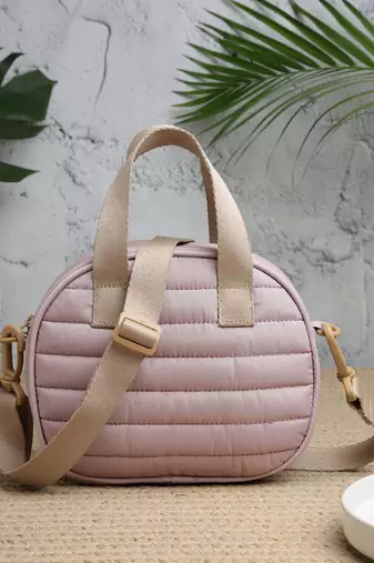   dusty pink polyester striped quilted mini bag