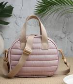   dusty pink polyester striped quilted mini bag