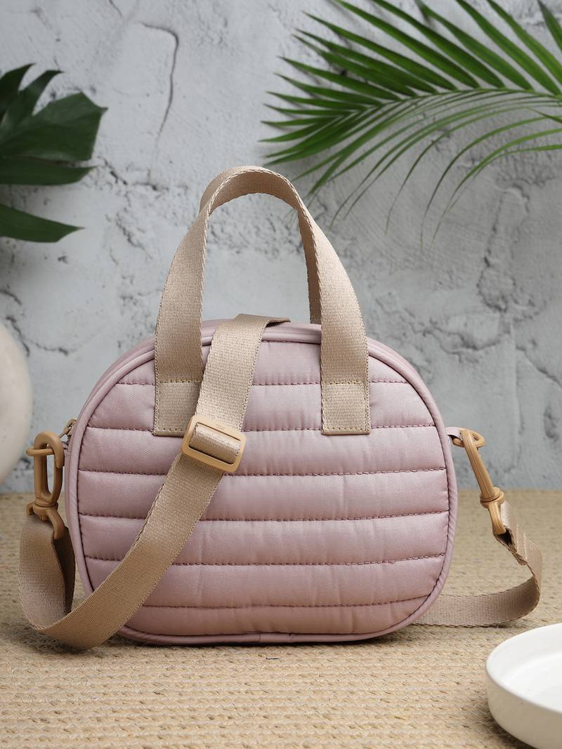   dusty pink polyester striped quilted mini bag