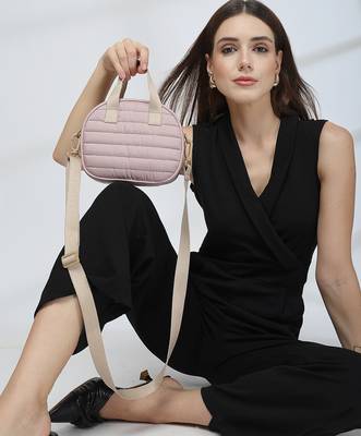   dusty pink polyester striped quilted mini bag 2