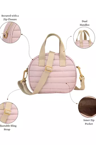   dusty pink polyester striped quilted mini bag