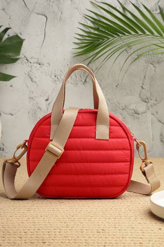   red polyester striped quilted mini bag