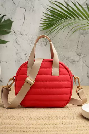   red polyester striped quilted mini bag