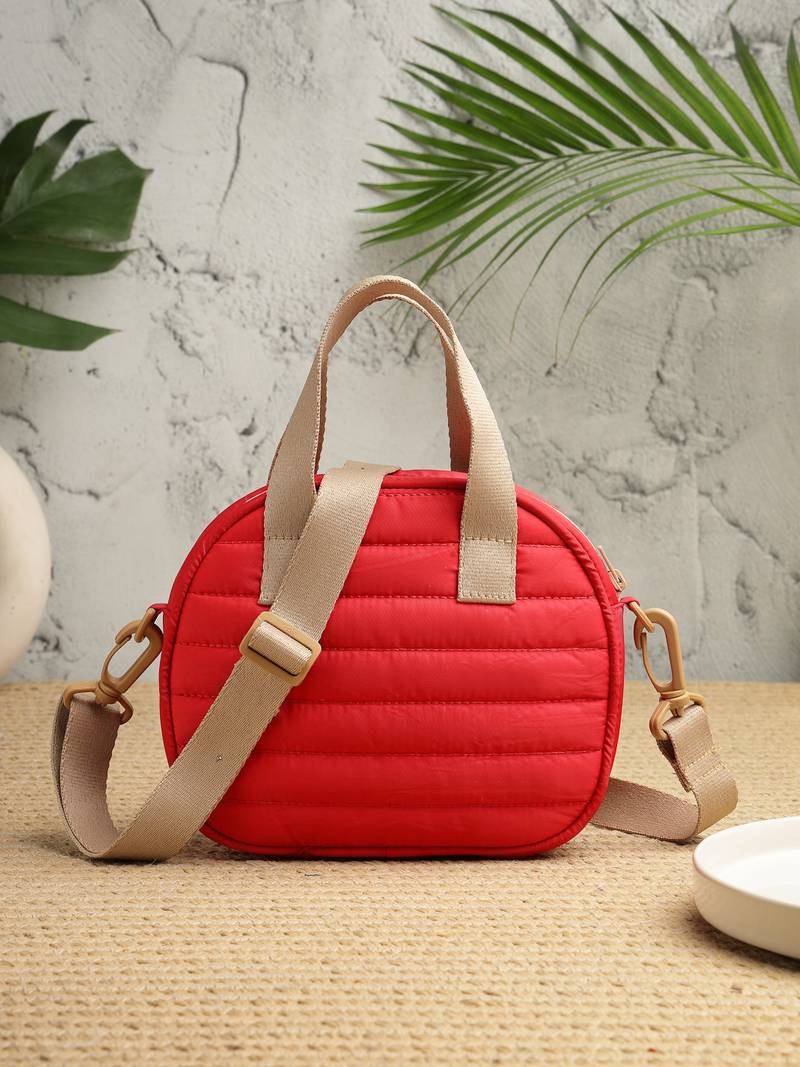   red polyester striped quilted mini bag