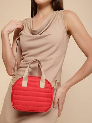   red polyester striped quilted mini bag 2