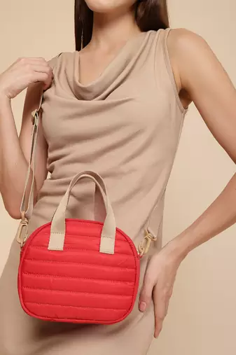   red polyester striped quilted mini bag