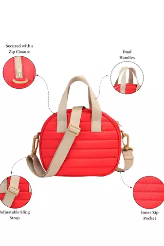   red polyester striped quilted mini bag