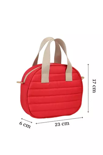   red polyester striped quilted mini bag