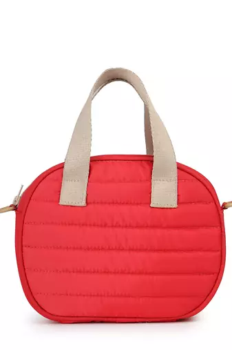   red polyester striped quilted mini bag