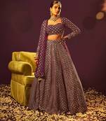 Wine 9mm Sequin and Zari Embroidered Faux Georgette Indian Wedding Lehenga Choli