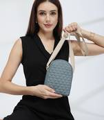   dusty blue polyester quilted sling bag