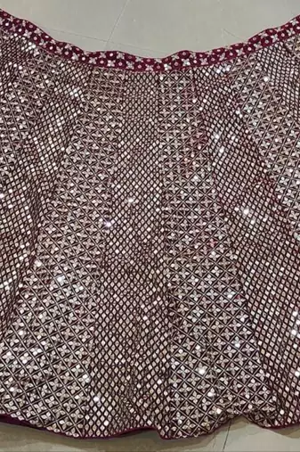Wine 9mm Sequin and Zari Embroidered Faux Georgette Indian Wedding Lehenga Choli