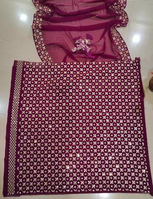 Wine 9mm Sequin and Zari Embroidered Faux Georgette Indian Wedding Lehenga Choli 5