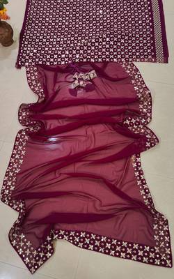 Wine 9mm Sequin and Zari Embroidered Faux Georgette Indian Wedding Lehenga Choli 6