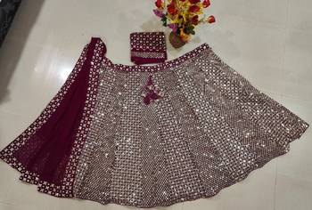 Wine 9mm Sequin and Zari Embroidered Faux Georgette Indian Wedding Lehenga Choli 7
