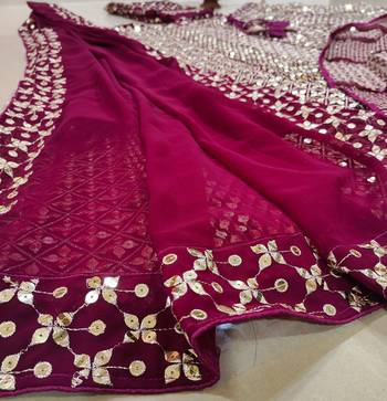 Wine 9mm Sequin and Zari Embroidered Faux Georgette Indian Wedding Lehenga Choli 9