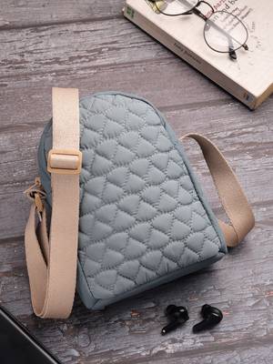   dusty blue polyester quilted sling bag 2