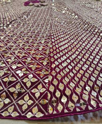 Wine 9mm Sequin and Zari Embroidered Faux Georgette Indian Wedding Lehenga Choli 10