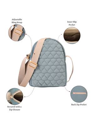   dusty blue polyester quilted sling bag 3