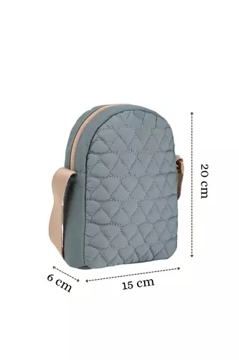   dusty blue polyester quilted sling bag