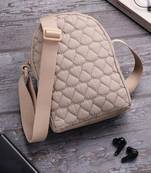   taupe polyester quilted sling bag
