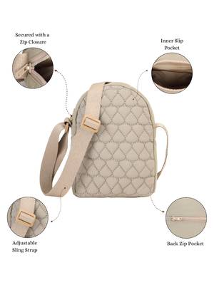   taupe polyester quilted sling bag 3