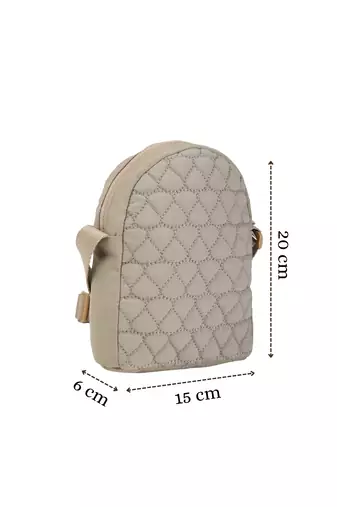   taupe polyester quilted sling bag