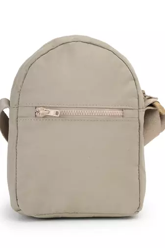   taupe polyester quilted sling bag