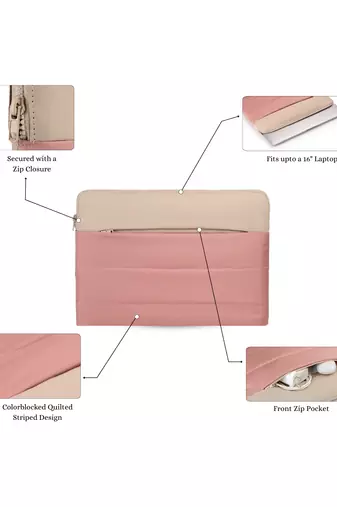  dusty pink polyester colour blocked laptop sleeve (upto 16")