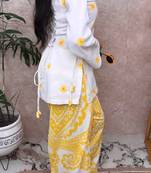 yellow embroidery cotton silk blend  full stitched farshi salwar