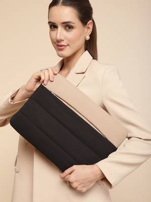   black & beige polyester colour blocked laptop sleeve (upto 16") 1