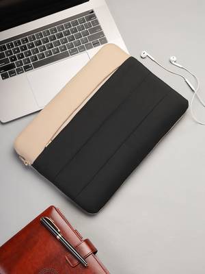   black & beige polyester colour blocked laptop sleeve (upto 16") 2