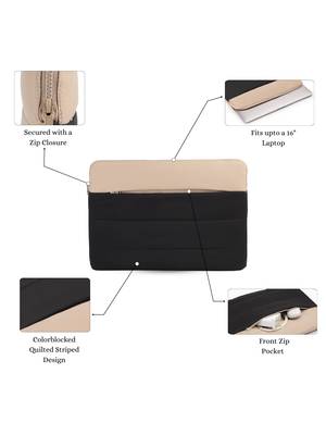   black & beige polyester colour blocked laptop sleeve (upto 16") 3