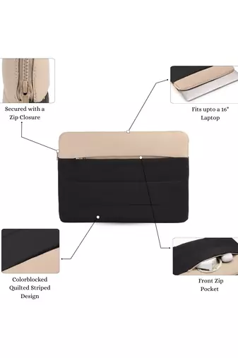   black & beige polyester colour blocked laptop sleeve (upto 16")