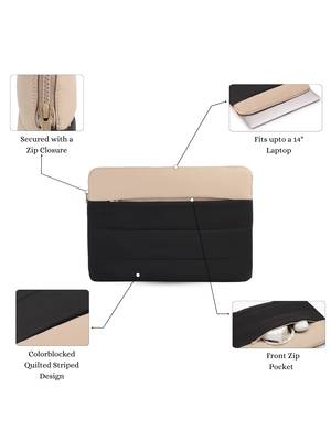   black & beige polyester colour blocked laptop sleeve (upto 14") 3