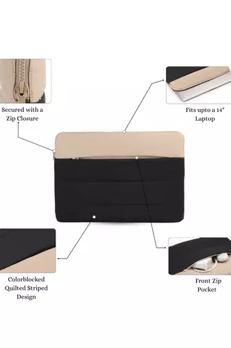   black & beige polyester colour blocked laptop sleeve (upto 14")